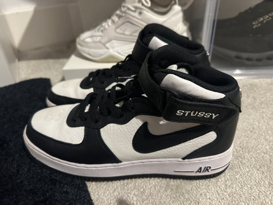 Nike Air Force 1 Mid - Stussy Light Bone Black (Black and white with velcro strap)	UK 8